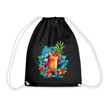 Sommer Cocktail Ananas Ara Papagei Blumen Urlaub - Turnbeutel - Schwarz - Vorne
