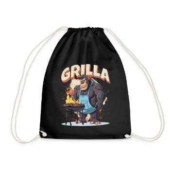 Grillen Grilla Griller Gorilla BBQ Spruch Lustig - Turnbeutel - Schwarz - Vorne