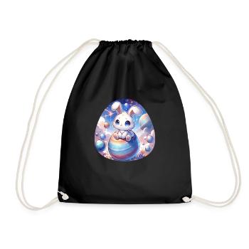 Chibi Bunny In The Space With Easter Eggs - Drawstring Bag - black - Front