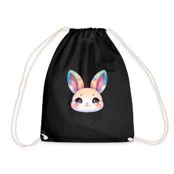 Visage mignon de lapin chibi avec des oreilles de couleur humide - Sac de sport léger - noir - Devant