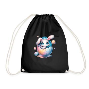 Chibi Space Bunny Sitting In a Cracked Easter Egg - Drawstring Bag - black - Front