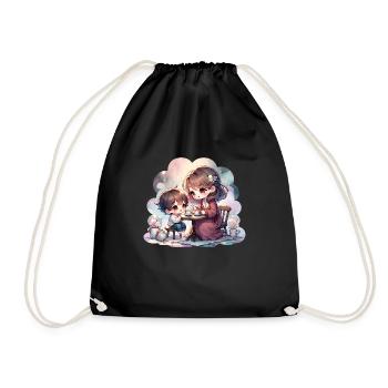 Mother and Son Enjoying a Cozy Tea Party - Drawstring Bag - black - Front
