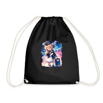Mère hôtesse de l’air avec sa fille - Sac de sport léger - noir - Devant
