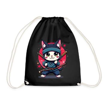 Japanische Kawaii Ninja Katze - Turnbeutel - Schwarz - Vorne