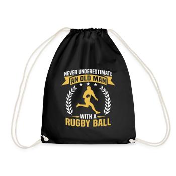 Never Underestimate An Old Man with a rugby ball - Drawstring Bag - black - Front