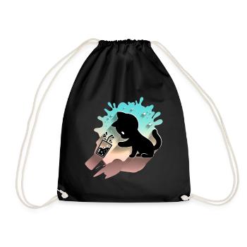 Kawaii Cat with Bubble Tea Cute Sweet Kitty - Drawstring Bag - black - Front