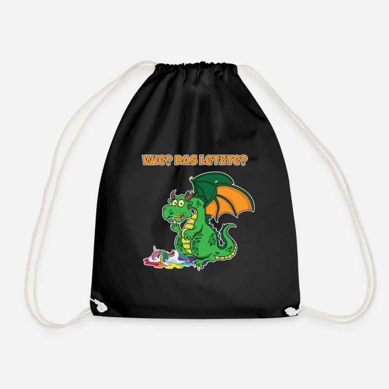 Lustiger Drache Das letzte? Drache frisst Einhorn - Turnbeutel - Schwarz