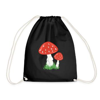 red mushrooms mushroom symbol nature biology grass plant - Drawstring Bag - black - Front