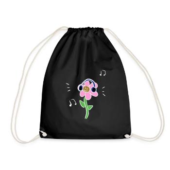cartoon blume kopfhörer musik symbol - Turnbeutel - Schwarz - Vorne