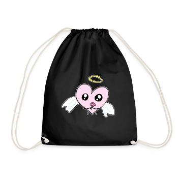 angel heart pink cartoon flower - Drawstring Bag - black - Front