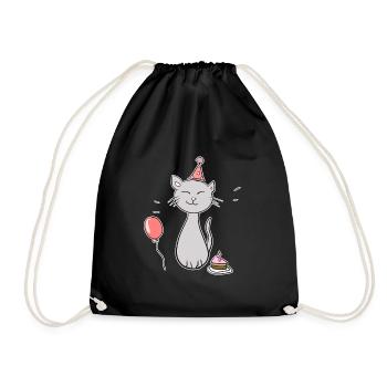 Birthday Party Cat Celebration Cake - Drawstring Bag - black - Front