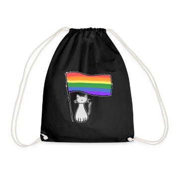 gray cat lgbt flag symbol love - Drawstring Bag - black - Front