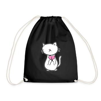 cat broken heart sad love - Drawstring Bag - black - Front