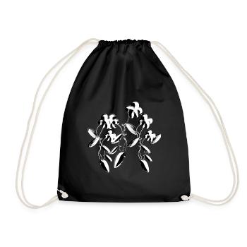 grey flowers natural glitter plants - Drawstring Bag - black - Front