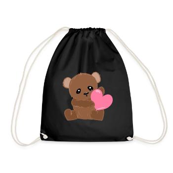 Bär Herz Liebe Tier Süß Teddy - Turnbeutel - Schwarz - Vorne