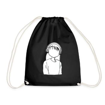 cartoon girl headphones anime - Drawstring Bag - black - Front