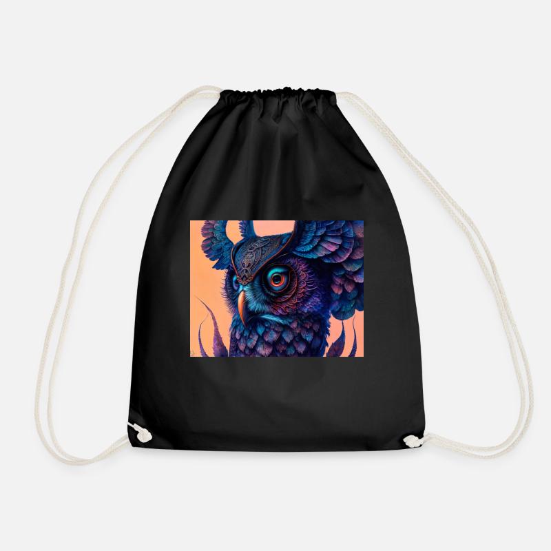 Owl - Drawstring Bag - black