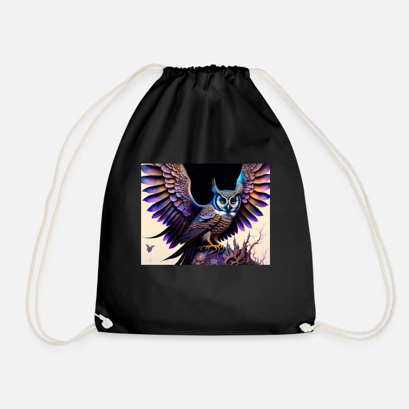 Owl - Drawstring Bag - black