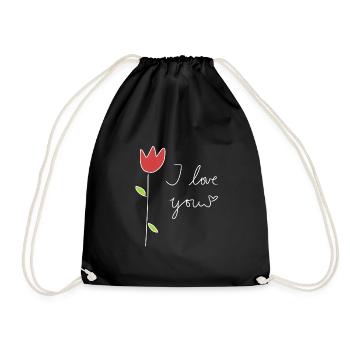 Rose Ich liebe dich Herz - Turnbeutel - Schwarz - Vorne