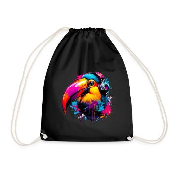 Toucan coloré avec écouteurs - Sac de sport léger - noir - Devant