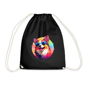 Corgi coloré avec des lunettes de soleil - Sac de sport léger - noir - Devant
