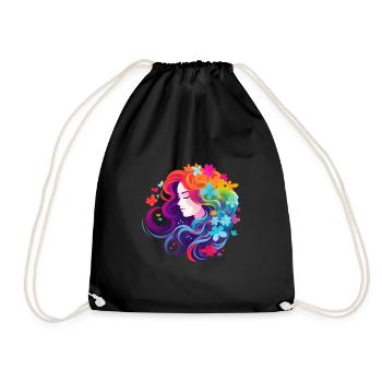 Flowers Girl Rainbow - Drawstring Bag - black - Front