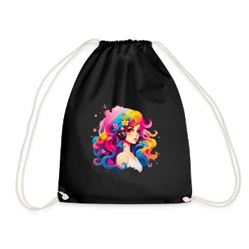 Girl with bright colorful hair - Drawstring Bag - black - Front