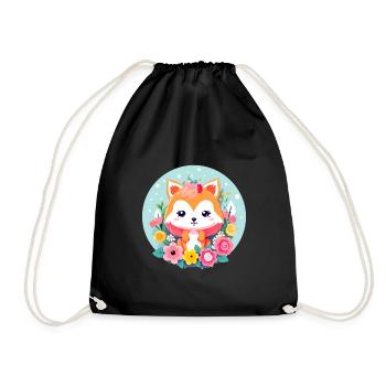 Kawaii fox girl avec des fleurs - Sac de sport léger - noir - Devant