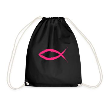Fisch Christentum Symbol Religion Kirche Rosa - Turnbeutel - Schwarz - Vorne