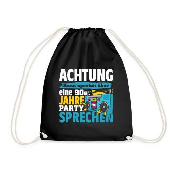 Kann spontan über eine 90er Jahre Party - Turnbeutel - Schwarz - Vorne