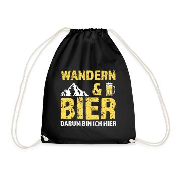 Wandern Bier Berg Geschenk - Turnbeutel - Schwarz - Vorne