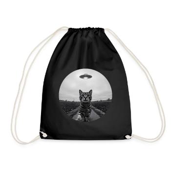 Funny UFO Space Cat Alien Design - Drawstring Bag - black - Front