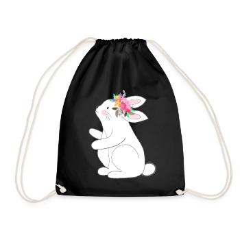 Kleine Hase mit Blumen - Turnbeutel - Schwarz - Vorne