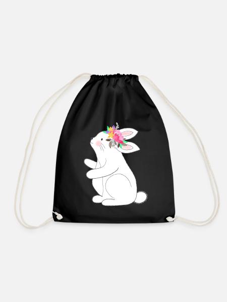Kleine Hase mit Blumen - Turnbeutel - Schwarz