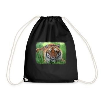 Tiger im Gras - Turnbeutel - Schwarz - Vorne
