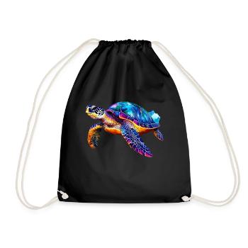 Turtle, Graffiti, Colorful, Painting - Drawstring Bag - black - Front