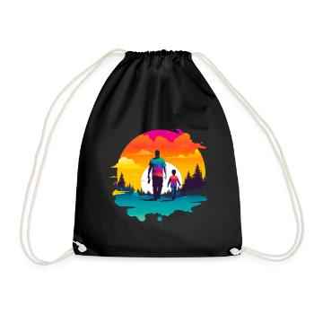 Père et fils devant le coucher du soleil - Sac de sport léger - noir - Devant