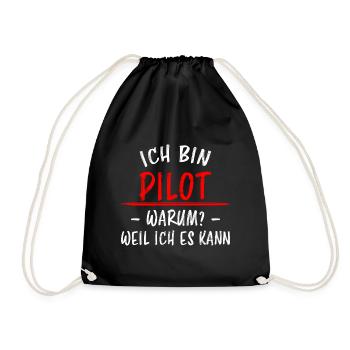 Pilot Lustiger Spruch Flugplatz Flugsport Geschenk - Turnbeutel - Schwarz - Vorne