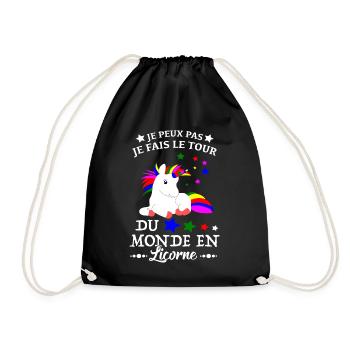 Unicorn Shirt - I go around the world Gift - Drawstring Bag - black - Front