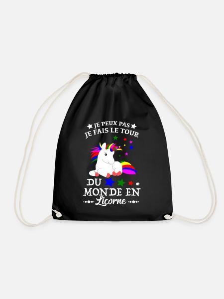 Unicorn Shirt - I go around the world Gift - Drawstring Bag - black