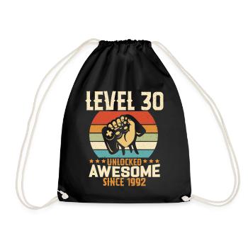 Level 30 Jahre freigeschaltetes Gaming Geburtstagsgeschenk - Turnbeutel - Schwarz - Vorne