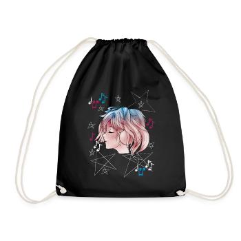 Manga Girl with Headphone Anime - Drawstring Bag - black - Front