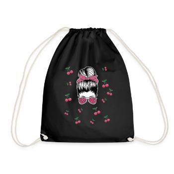 Rockabilly Girl with Cherries - Drawstring Bag - black - Front