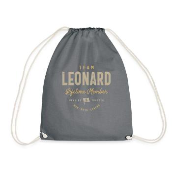 Team Leonard Lifetime Member Personalized Name - Drawstring Bag - grey - Front