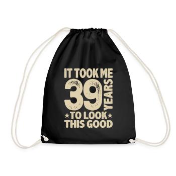 Funny 39th Birthday Age 39 Years Old - Drawstring Bag - black - Front