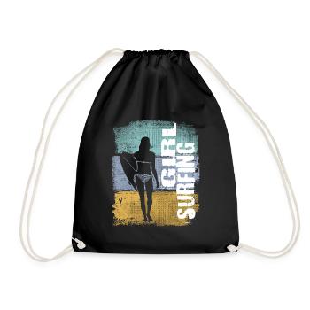 Girl Surfing Vintage Retro Surfer Girl - Drawstring Bag - black - Front