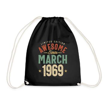 March 1969 Birthday 54 Years Old - Drawstring Bag - black - Front