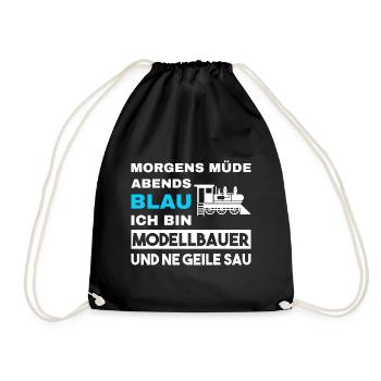 Morgens Müde Abends Blau Modellbauer - Turnbeutel - Schwarz - Vorne
