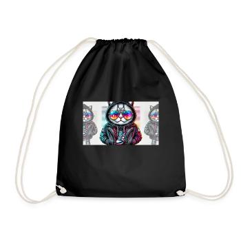 Cute cat in streetwear 2 - Drawstring Bag - black - Front