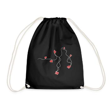 line wave hearts heart white loops - Drawstring Bag - black - Front